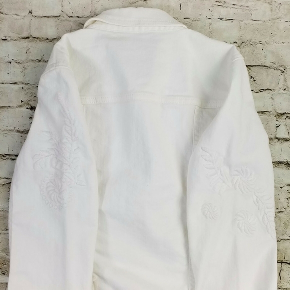 Talbots Button Front Long Sleeve Denim Jacket Women White Embroidered 0-2 Petite - Picture 10 of 16